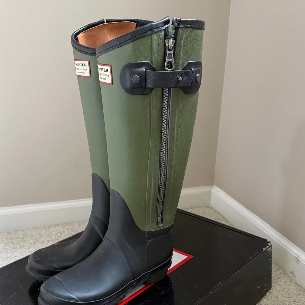 Hunter/Rag & Bone Olive Green Black Tall Wellington Boots - Picture 2 of 4